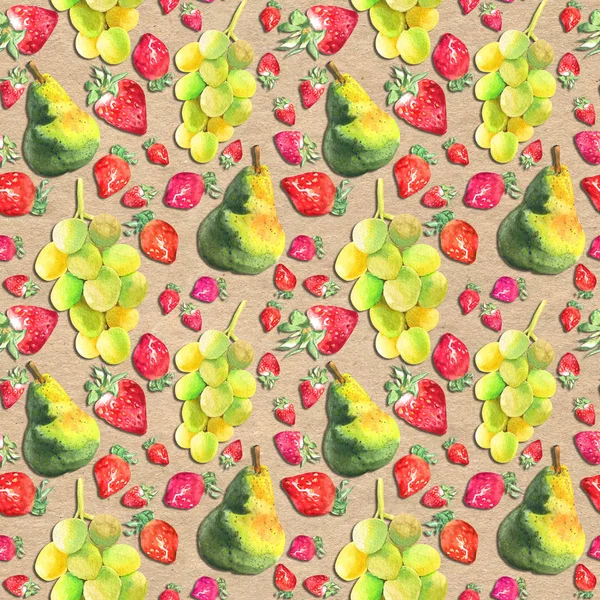 Motif sans couture aquarelle avec des fruits juteux frais dessinés à la main — Photo