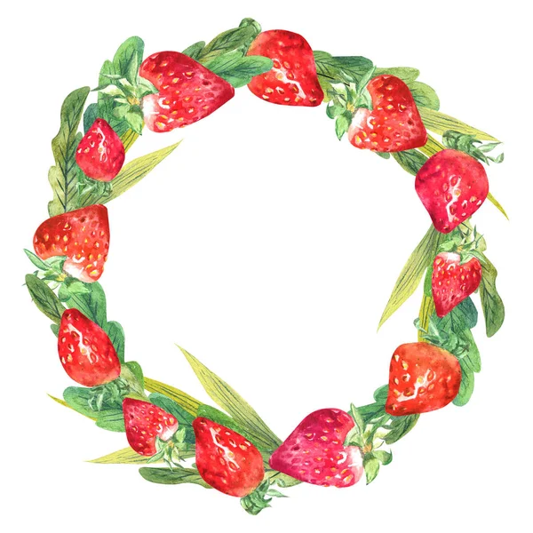 Corona de acuarela pintada de fresas coloridas dibujadas a mano — Foto de Stock
