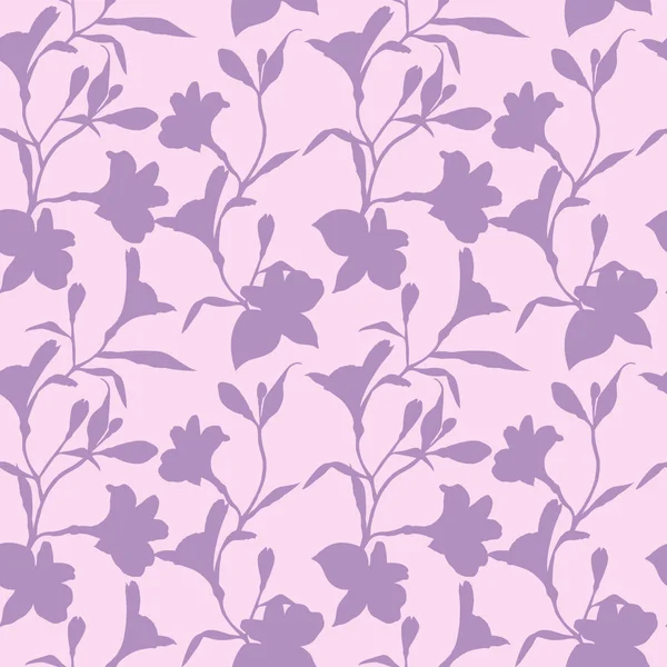 シームレスな花柄。ピンクの背景に紫色のシルエットグラフィックスの花とパターン。アルストロエメリア手描きの植物とのシームレスなパターン。ハーブ植物イラスト. — ストック写真