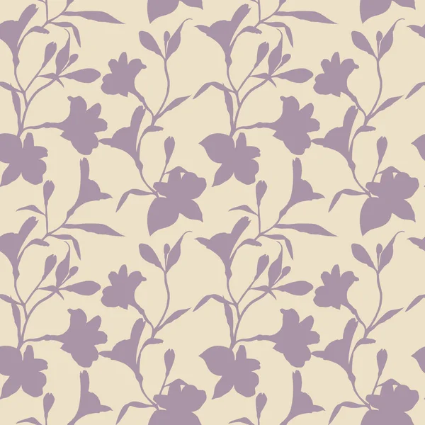 Motivo floreale senza cuciture. Modello con viola Silhouette fiori grafici su sfondo beige. Alstroemeria. Modello senza cuciture con piante disegnate a mano. Illustrazione botanica vegetale . — Foto Stock