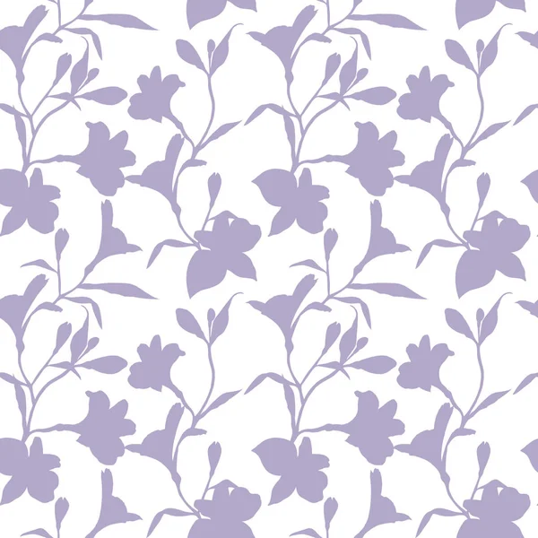 无缝的花卉图案。图案与紫色剪影图形花在白色背景。阿尔斯特罗梅里亚无缝图案与手绘植物。草药植物插图. — 图库照片