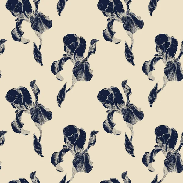 Květinové bezešvé vzory s ručně kreslenou inkoustovou barvou na béžové pozadí. Květiny v harmonické geometrické sekvenci — Stock fotografie