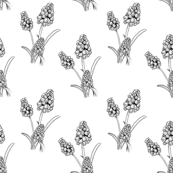 Χωρίς ραφές με ρεαλιστικά ζωγραφισμένα μελάνι λουλούδια. Εικονογράφηση σε λευκό φόντο τροποποιημένο σε ψηφιακή πηγή για σύγχρονο σχεδιασμό, εμπριμέ υφάσματα, ύφασμα, χαρτί περιτυλίγματος — Φωτογραφία Αρχείου