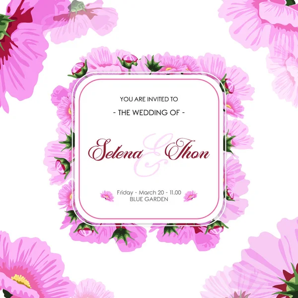 Hochzeitskarte Mit Rosa Blumen Einladung Grußkarte Folge Vektor — Stockvektor