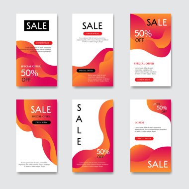 Dijital pazarlama için moda yazı şablonu sosyal medya afişler. Sahil yolu marka moda. Hikayeler. Akarsu. hikaye, internet web afiş, el ilanı, afiş ve brochure.fluid. Vektör çizim.