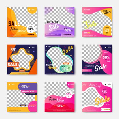 Dijital pazarlama için moda yazı şablonu sosyal medya afişler. Sahil yolu marka moda. Hikayeler. Akarsu. hikaye, internet web afiş, el ilanı, afiş ve brochure.fluid. Vektör çizim. -Vektör