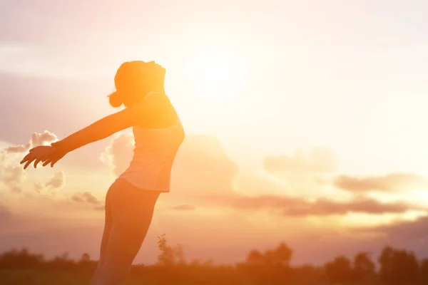 Giovane Donna Alzare Mano Suo Successo Concetto Successo Nella Vita — Foto Stock