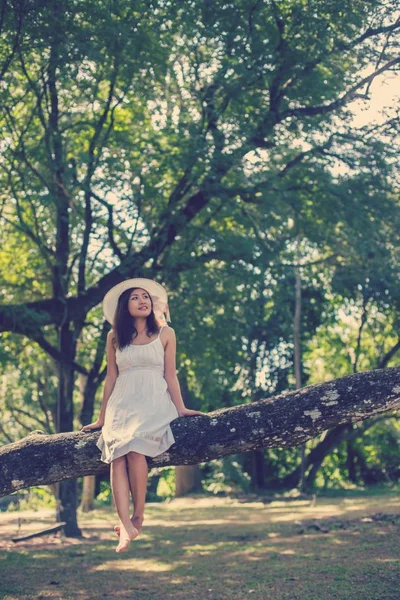 Giovane Ragazza Adolescente Seduta Albero — Foto Stock