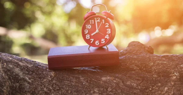 Horloge Rétro Temps Heures Avec Carnet Mémo Sur Table Bois — Photo