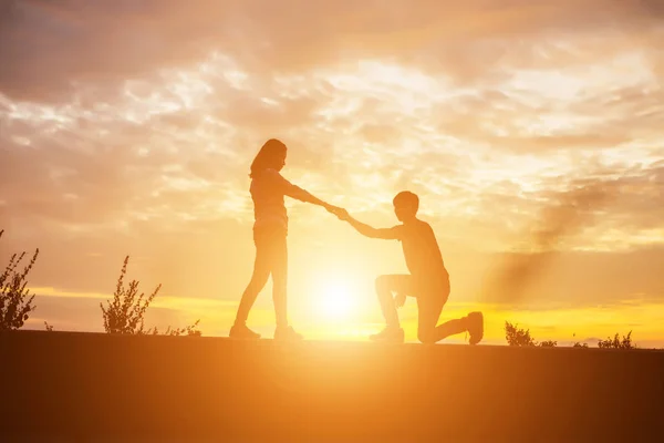 Silhouette Man Woman Holding Hands Each Other Walking Together — Stock Photo, Image