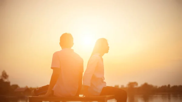 Silhouette Man Woman Holding Hands Each Other Walking Together — Stock Photo, Image