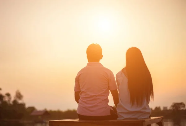 Silhouette Man Woman Holding Hands Each Other Walking Together — Stock Photo, Image