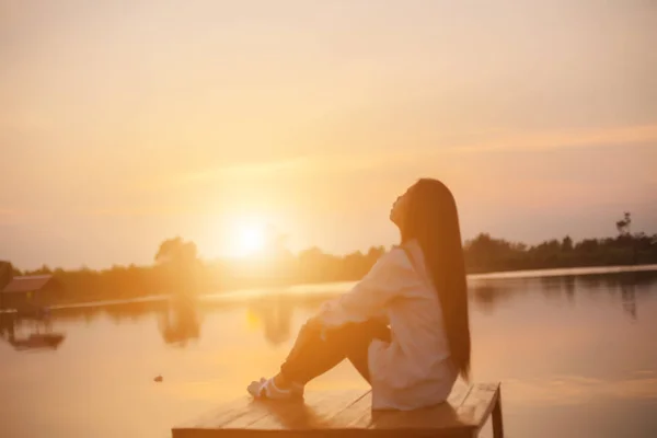 Silhouette Beautiful Girl Nature Summer Sunset — Stock Photo, Image