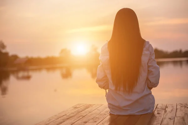 Silhouette Beautiful Girl Nature Summer Sunset — Stock Photo, Image