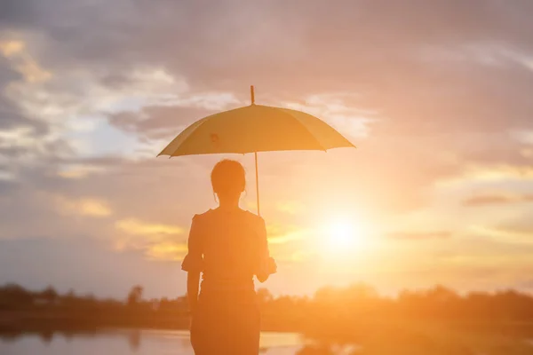 Silueta Hermosa Chica Naturaleza Atardecer Verano — Foto de Stock