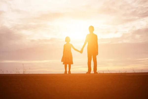 Kid Silhouette Moments Child Joy Nature Sunset — Stock Photo, Image