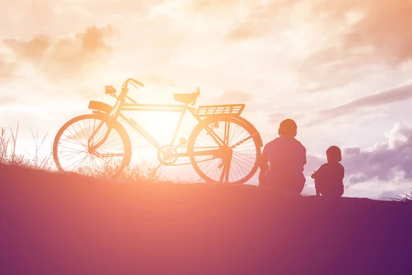 Biker Family Silhouette Father Son — Stock Photo, Image