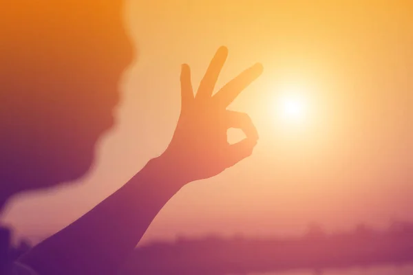 Hands Forming Heart Shape Sunset Silhouette — Stock Photo, Image