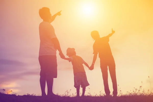 Silhouette Happy Family Happy Time Sunset — Stock Photo, Image
