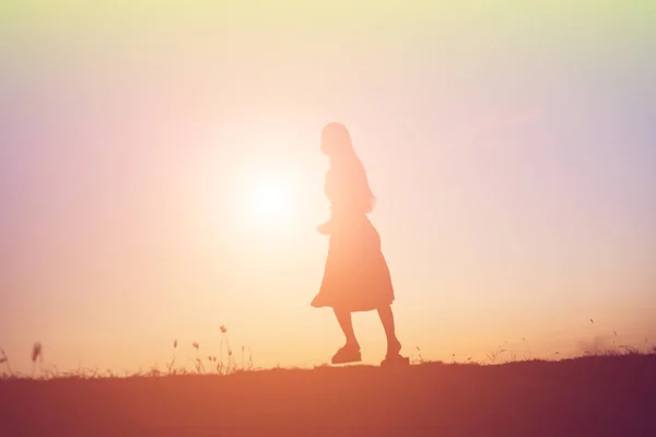 Silhouette Young Woman Standing Alone — Stock Photo, Image