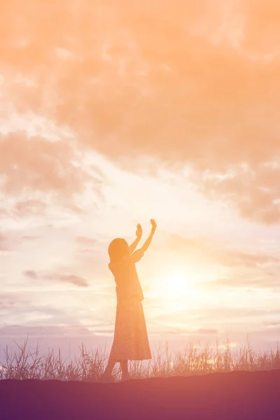 Silhouette Imádkozik Gyönyörű Háttér — Stock Fotó