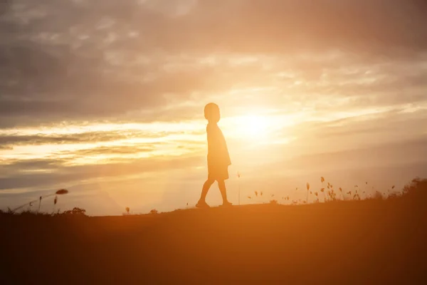 Kid Silhouette Moments Child Joy Nature Sunset — Stock Photo, Image