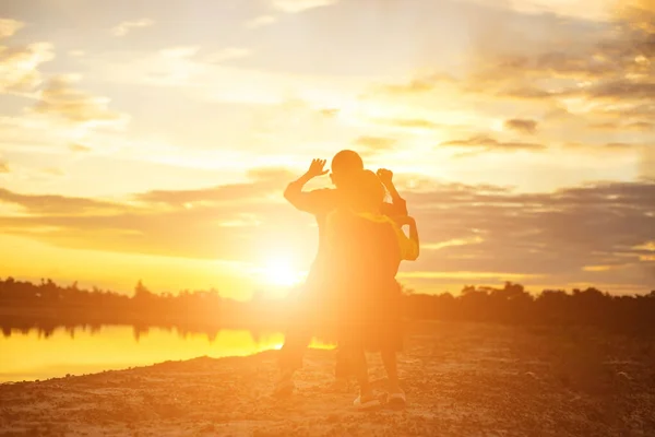 Kid Silhouette Moments Child Joy Nature Sunset — Stock Photo, Image