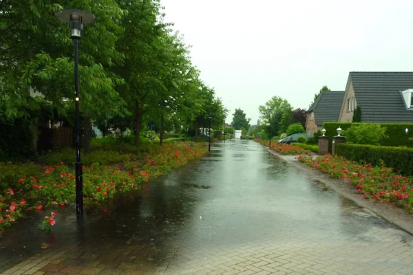 Hollanda Bir Köy Sokak Sular Altında Sular Altında — Stok fotoğraf