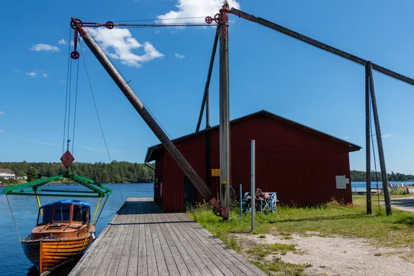 Uma Casa Barco Com Elevador Barco Hverud Dalsland Suécia — Fotografia de Stock