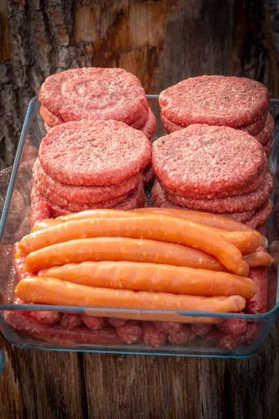 Φρέσκο Κρέας Έτοιμο Για Την Παρασκευή Του Μπάρμπεκιου Φωτογραφία Που — Φωτογραφία Αρχείου
