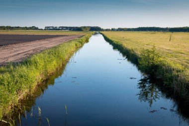 Hollanda hendek ve kanallarla dolu ıslak bir ülke, yelkenli tekneler ve otlaklarla dolu geniş düzlükler, Friesland Gaasterland bölgesinde çekilmiş fotoğraflar.