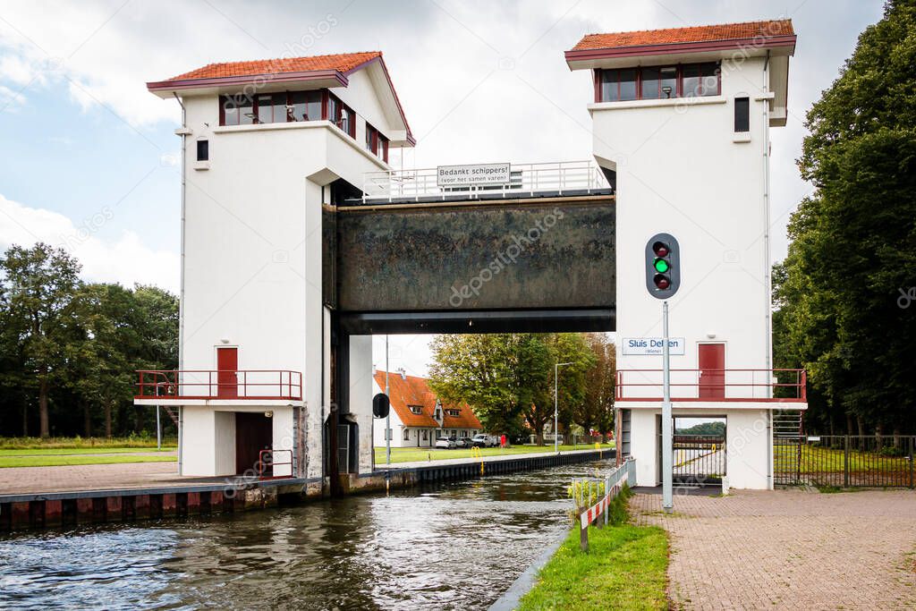 Sluice Delden also called sluice Wiene in the twente canal, made to level a water level difference of 6 meters, region Twente the Netherlands