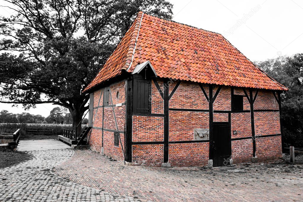 Old water mill for grinding grain from 1690 at the manor Oldemeule in Twente, The Netherlands