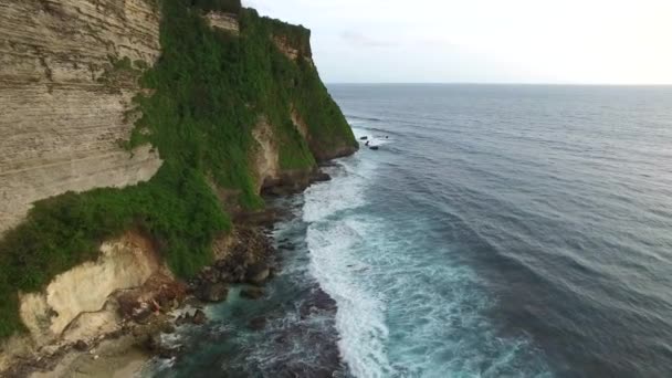 Fliegen an hohen Klippen der felsigen Küste des Ozeans — Stockvideo