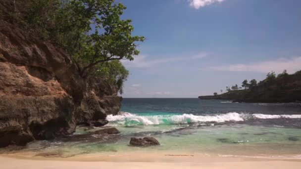 바위와 덤불로 둘러싸인 아름다운 석호 — 비디오