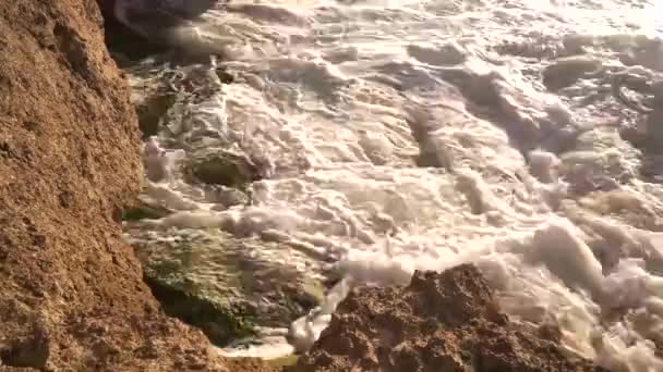 Havsvatten raster på klippor på ljusa soliga dagen — Stockvideo