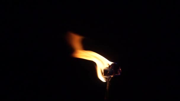 Пламя выгорает из факела бутылки с декоративным вином — стоковое видео