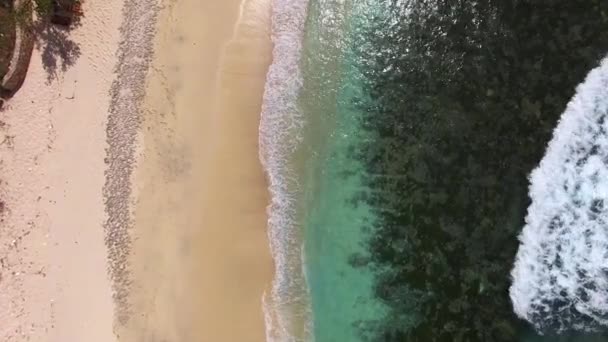 Fale oceanu umyć brzeg opuszczonej plaży — Wideo stockowe