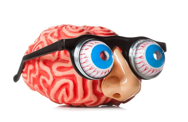 Cerebro Goma Con Nariz Divertida Gafas Aisladas Sobre Fondo Blanco — Foto de Stock