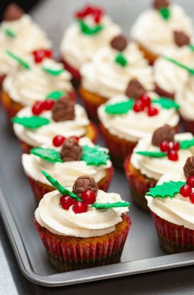 Cupcake Pan Zenzero Muffin Con Decorazione Natalizia — Foto Stock