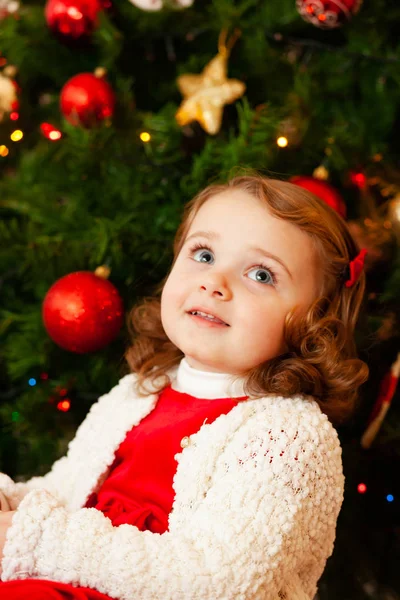 크리스마스 근처에 드레스와 아이의 초상화 — 스톡 사진