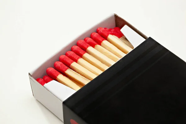 Open Cardboard Matchbox Filled Matches White Background — Stock Photo, Image