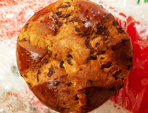 Felülnézet Egy Panettone Tipikus Olasz Karácsonyi Édes — Stock Fotó