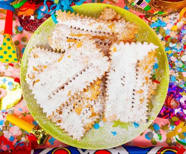 Chiacchiere Cenci Postre Típico Italiano Para Carnaval Están Fritos Cubiertos —  Fotos de Stock