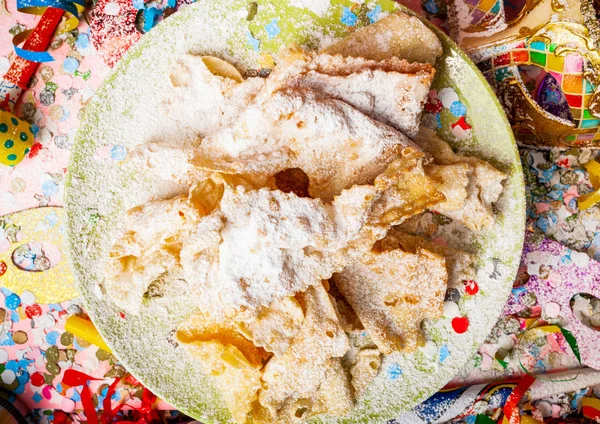 Chiacchiere Cenci Τυπικό Ιταλικό Γλυκό Για Καρναβάλι Είναι Τηγανητό Και — Φωτογραφία Αρχείου