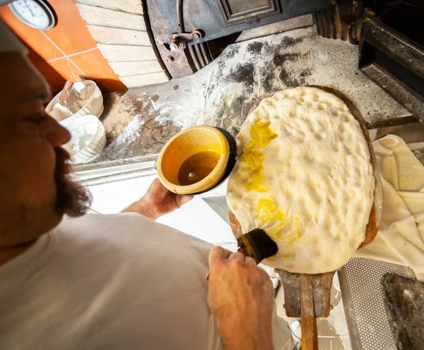 Jeden Chleb Chrupki Schiacciata Jest Jednym Traktuje Top Bakery Toskanii — Zdjęcie stockowe