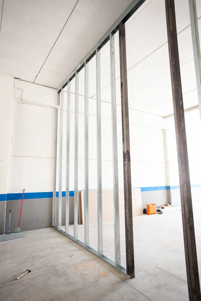 Metal frames structure before installing gypsum boards. — Stock Photo, Image
