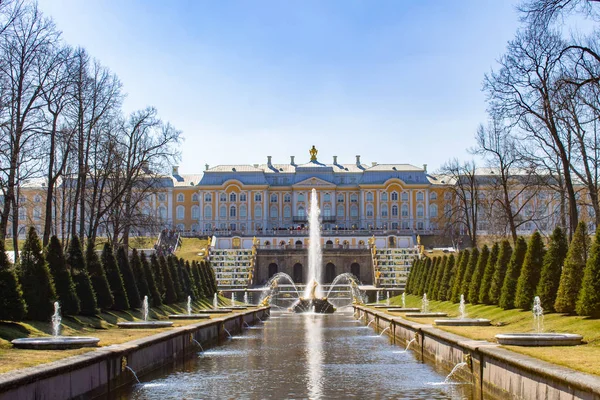 Velká Kaskáda a Samsonova fontána v královském paláci Peterhof . — Stock fotografie