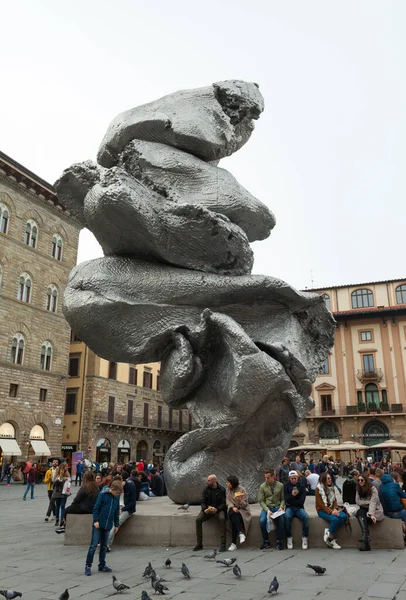 Florença Itália Novembro 2017 Turistas Caminham Piazza Signoria Com Escultura — Fotografia de Stock