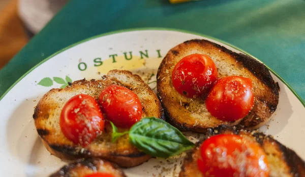 Ostuni Italia Agustus 2014 Bruschetta Resep Masakan Italia Untuk Diet — Stok Foto